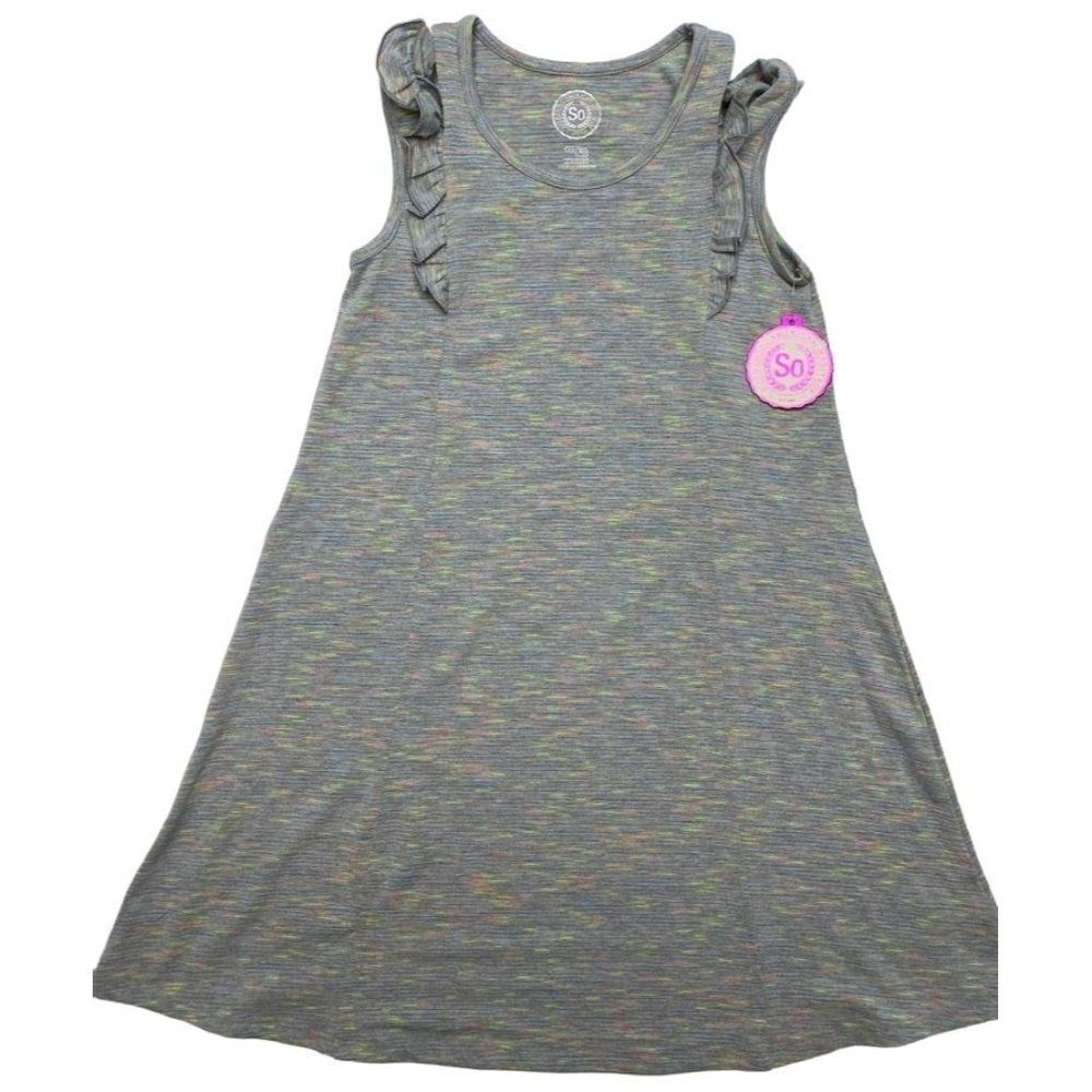 Girls SO Gray Space Dye Sleeveless Ruffle A‎ Line Dress Sz Medium 10 NEW